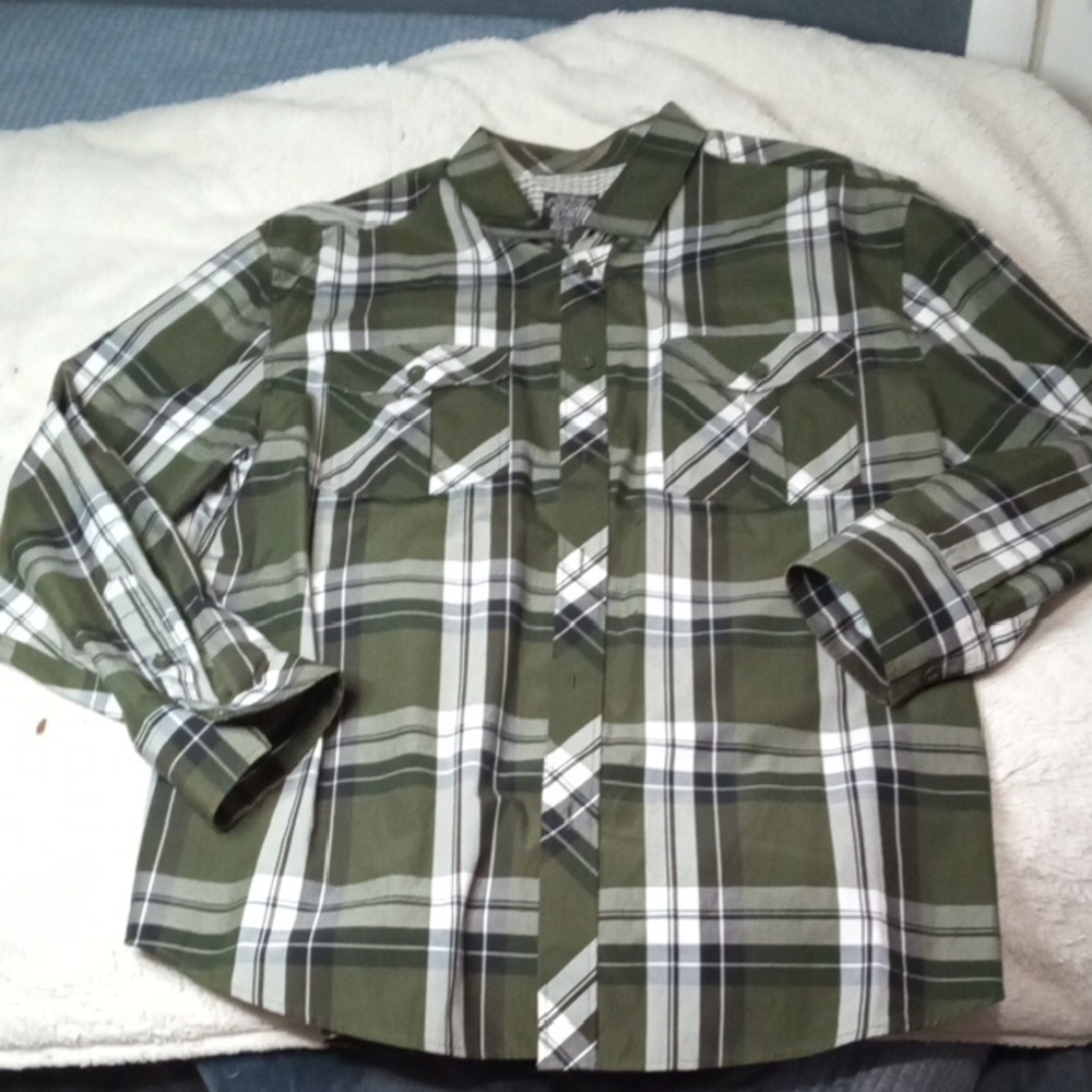 Casual Green and White Button Down Shirt with Tartan Design With Free Shipping
